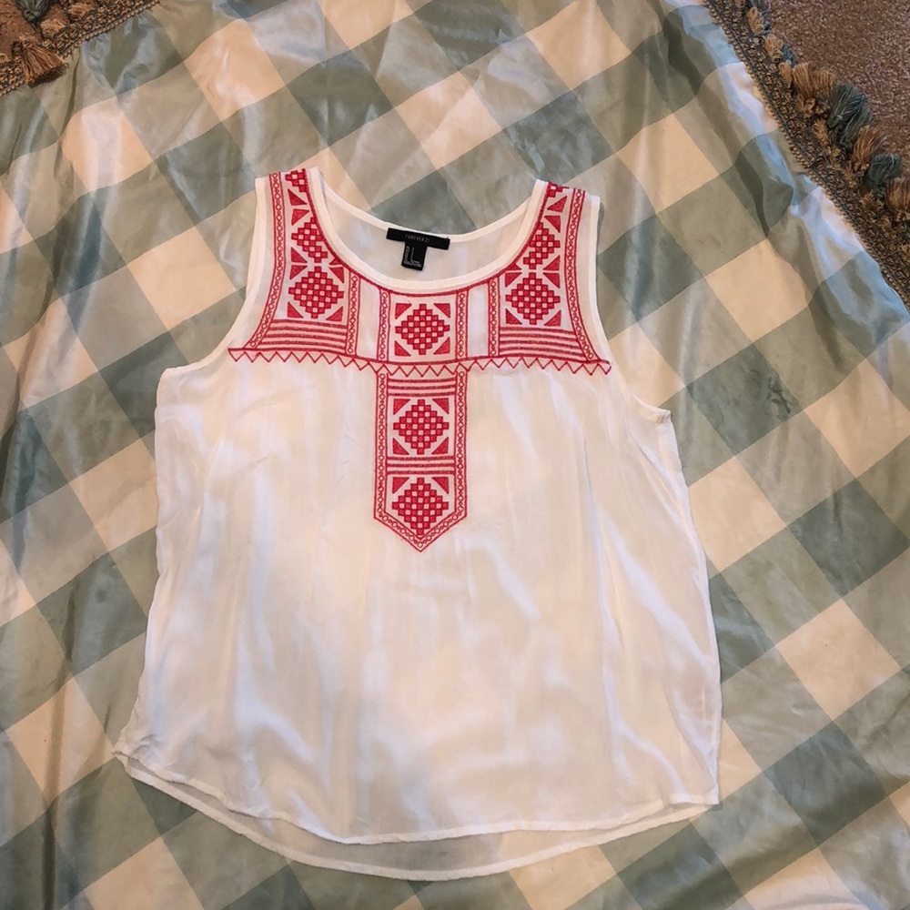 3/$10 Red embroidered white top